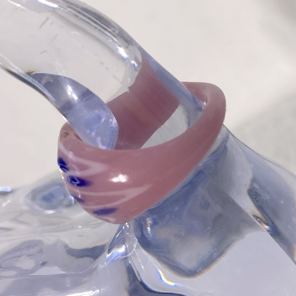 Vintage Art Glass Handmade Pink Blue Bronze Glitter Band Ring - Picture 3 of 11